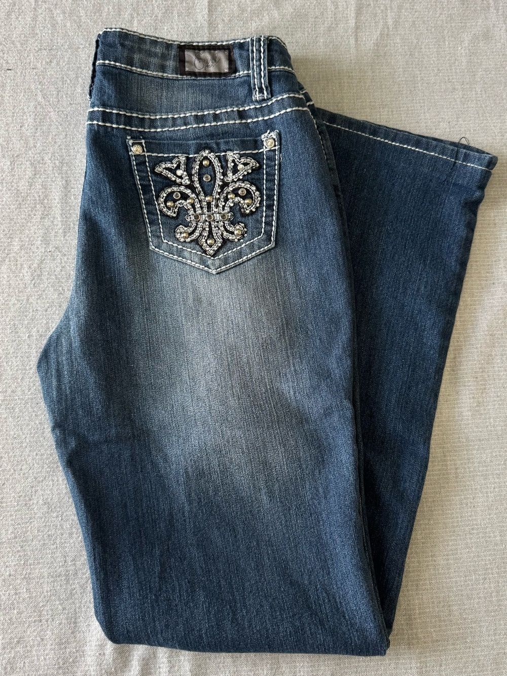 Earl Jeans Fleur De Lis Crystal Rhinestone Embellished Cropped Jeans 6